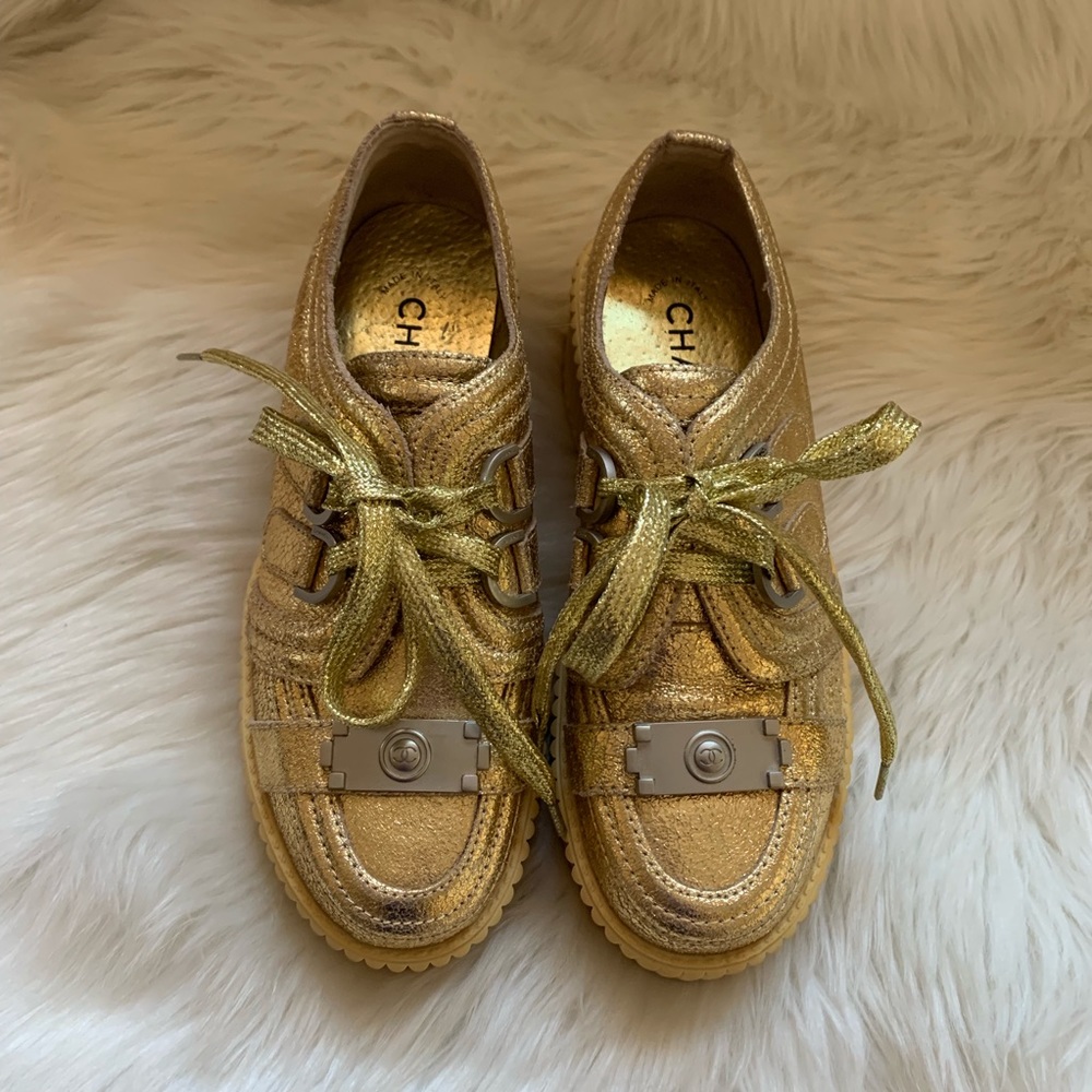 ⭕️Sold⭕️ CHANEL Gold Creepers Platform Sneakers - Picture 5 of 8